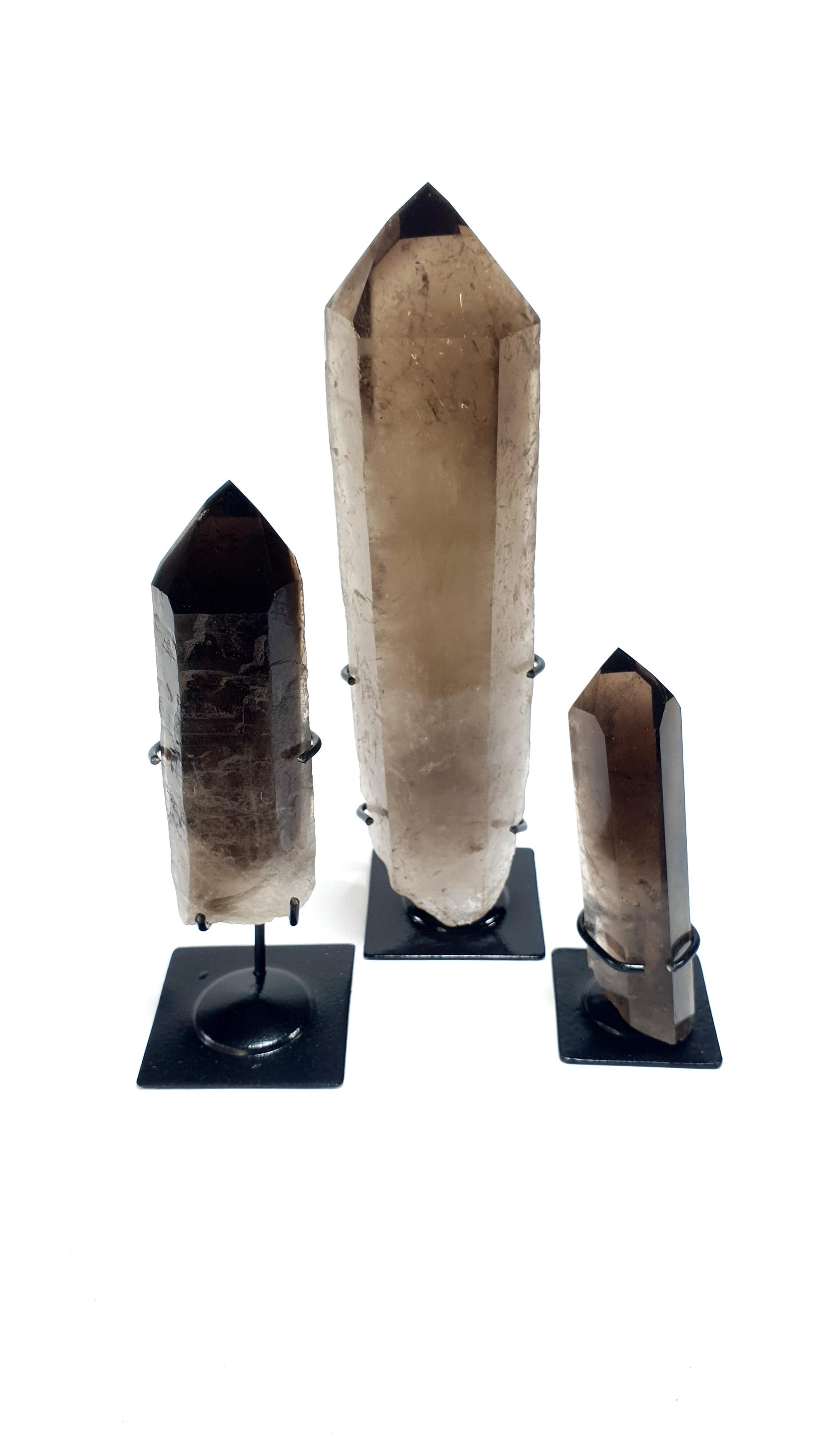 Ponta de Quartzo Fumê com Base de Metal — Bruto